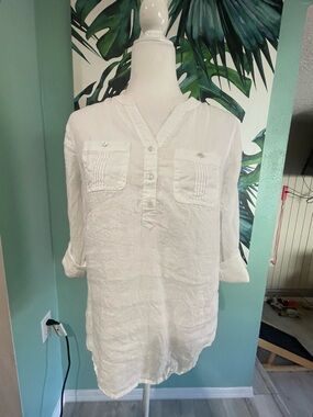 Talbots White Linen “Camp Shirt”